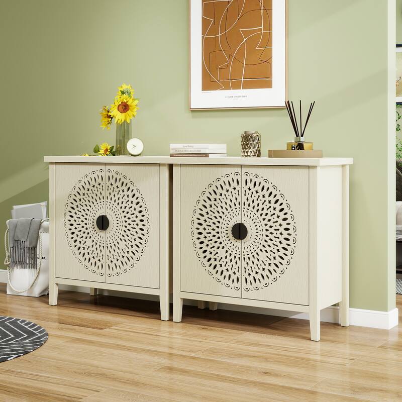 Hollow-Carved 2 Door Accent Cabinet