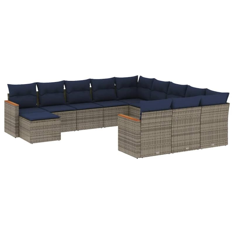 vidaXL 12/13 Piece Patio Sofa Set with Cushions Black/Gray Poly Rattan - 24.4 x 24.4 x 27.2