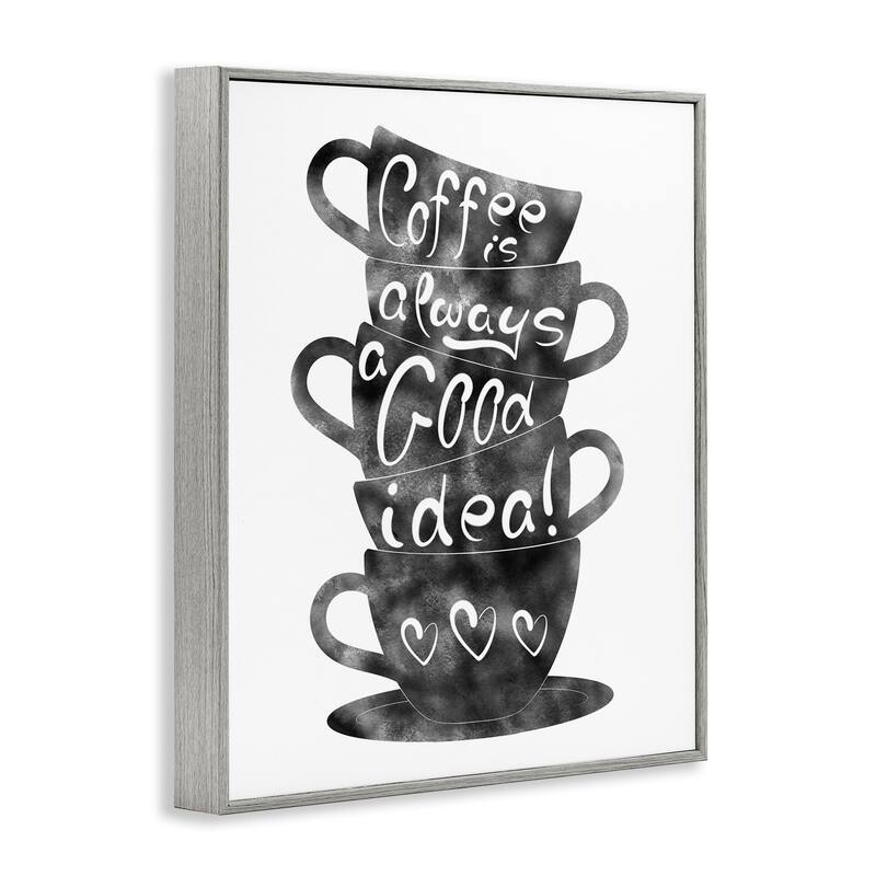 Stupell Coffee Mugs Stacked & Phrase Framed Giclee Art Design By Marcus Prime