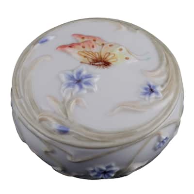 Charis 2.36" width BUTTERFLY & BLUE IRIS TRINKET BOX multicolor Fine Porcelain