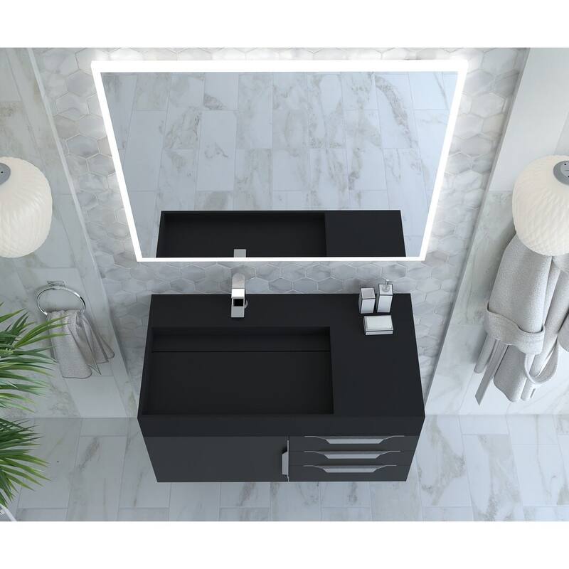 Amazon 36" Wall Mounted Bathroom Vanity Set w/ Black Top