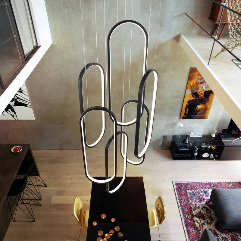 Modern LED Chandelier Large High Ceiling 6 Ring Dimmable Chandelier