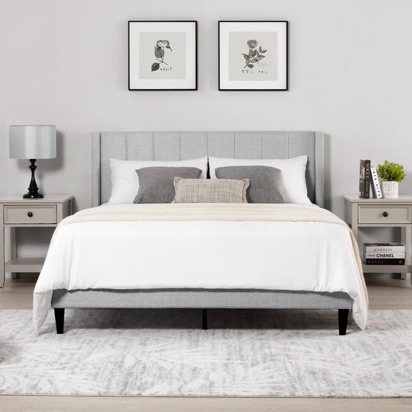 slide 2 of 72, Spruce & Spring Eleanor Upholstered Platform Bed Frame with Vertical Stripe Headboard Grey-Channel Headboard - Full