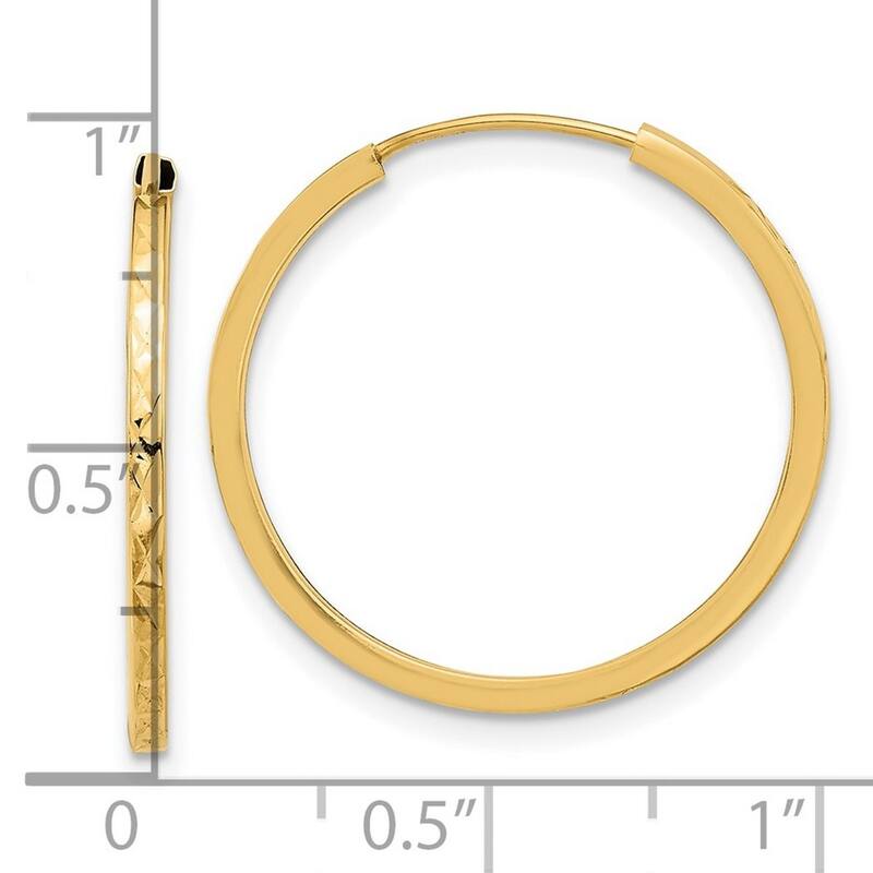 Curata 14k Yellow Gold Sparkle Cut Endless Hoop Earrings - 23x23mm