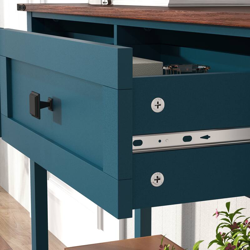 Farmhouse Style Console Table with 2 Drawer and Bottom Storage Shelf