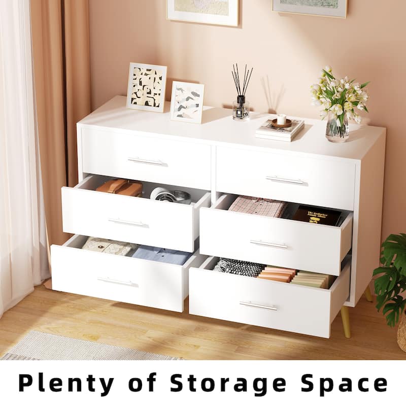 6-Drawer Dresser Storage– Modern Wide Top Storage Cabinet