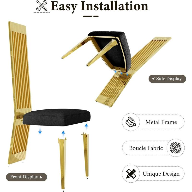 Modern Luxury Boucle Dining Chairs with High Back Design and Metal Legs