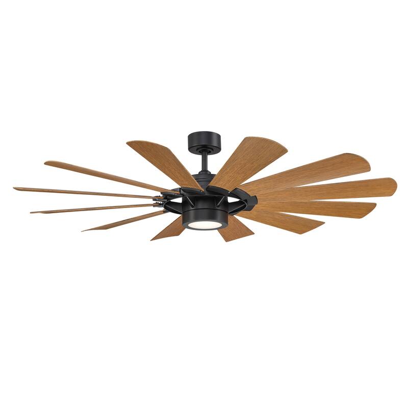 Windmill Indoor Outdoor 12-Blade Smart Ceiling Fan 65in with 3000K LED and Remote Control-REMOVE FINISH - 65 - Distressed Koa/Matte Black