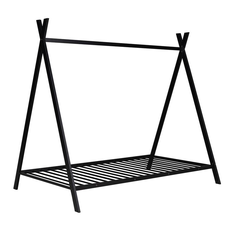 Twin Size House Bed Frame, Metal Kids Tent Bed, Heavy Duty Metal Playhouse Bed Frame with Slat Support, No Box Spring Needed