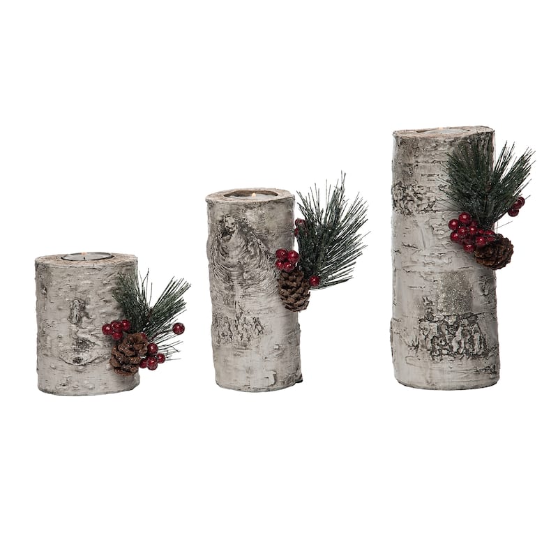 Transpac Resin 7.75 in. Multicolor Christmas Birchwood Tealight Holders Set of 3