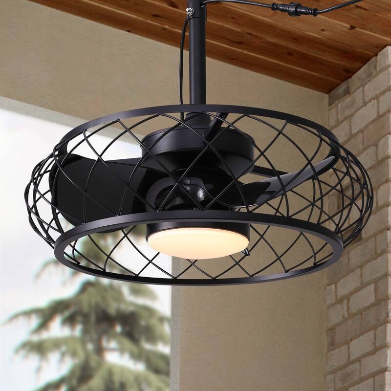 20'' Outdoor Ceiling Fan with Light Remote Control Plug-in Fandelier Dimmable Caged Ceiling Fan for Gazebo Patio Pergola - N/A - Black outdoor fandelier