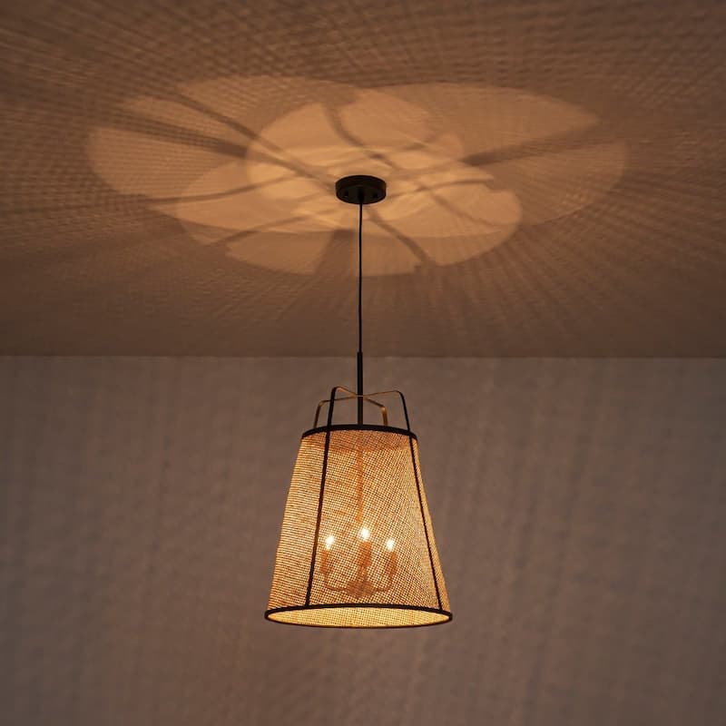 3-Light Natural Bamboo Hand-woven Cone Pendant