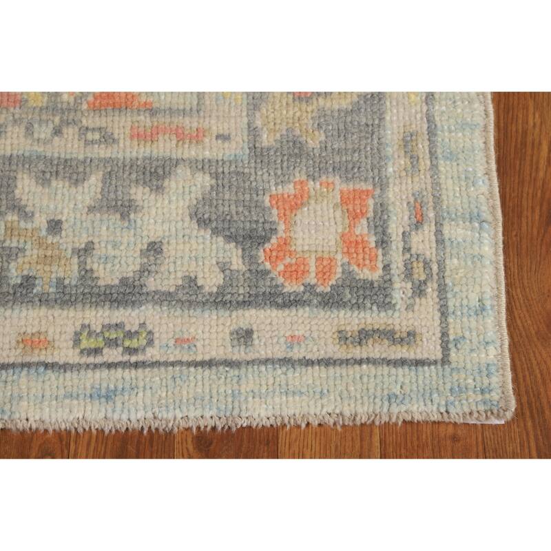 Hand Knotted Oriental 100% Wool Carpet Transitional Floral Navy Blue & Blues Oushak Runner Rug - 10' 9'' X 2' 11''