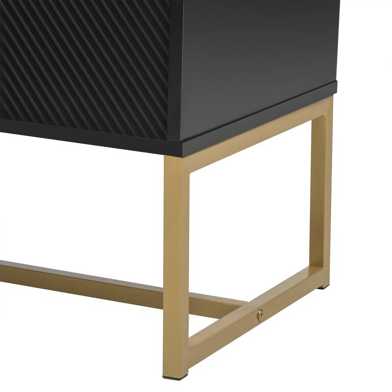 Roomfitters Modern TV Stand for up to 70 Inch TV, Media Cabinet with Drawer, Metal Legs and Safety Features, Black