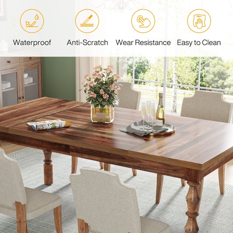62 Inch Farmhouse Dining Table for 4-6 People, Rectangle Kitchen Dinner Table