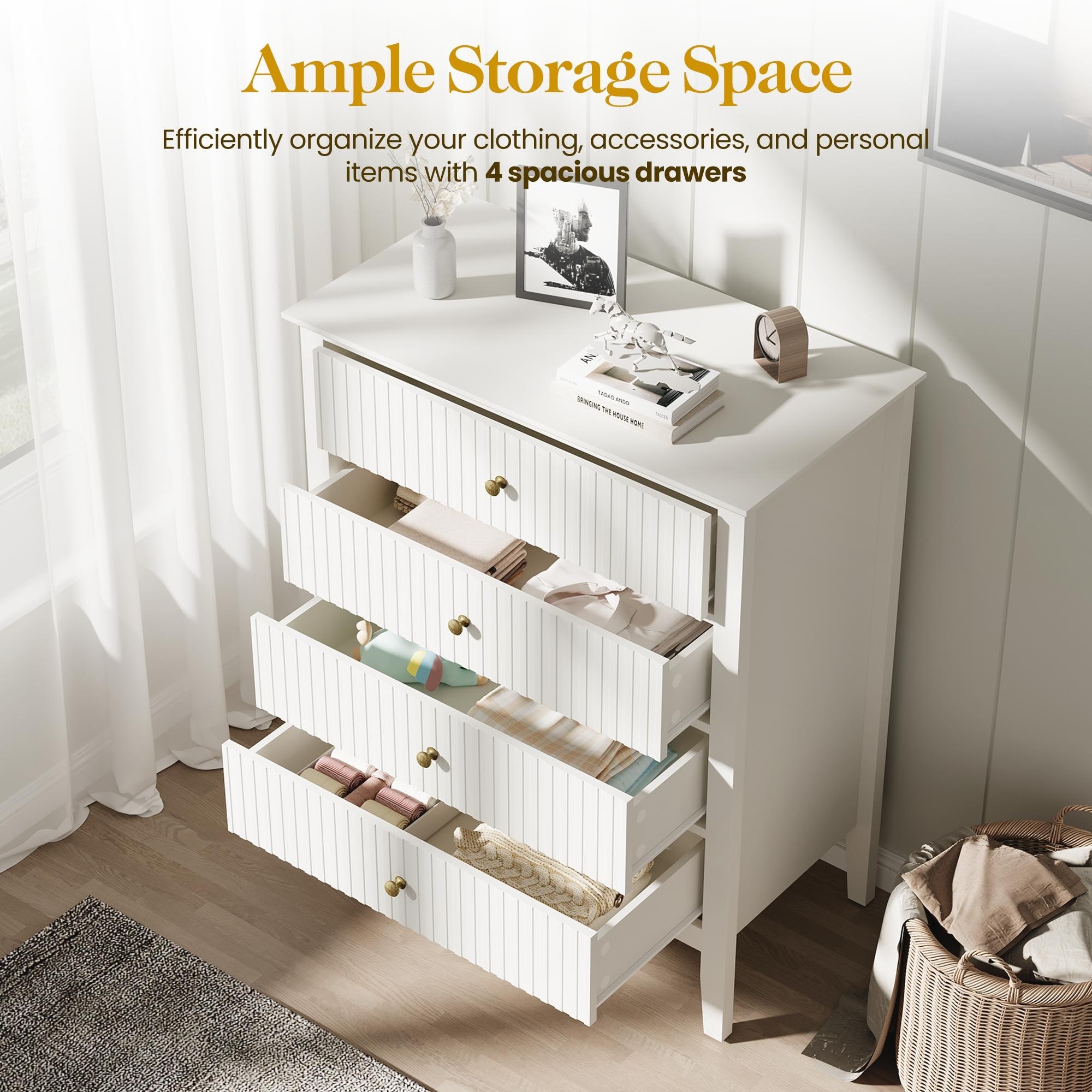 white fluted dresser 54" Wide, 6-Drawer Wood Dresser for Bedroom, Modern Chest of Drawers, Storage Organizer Cabinet for Living Room, Entryway, this dresser combines elegance and durability Fluted Accent 6 Drawer Dresser,