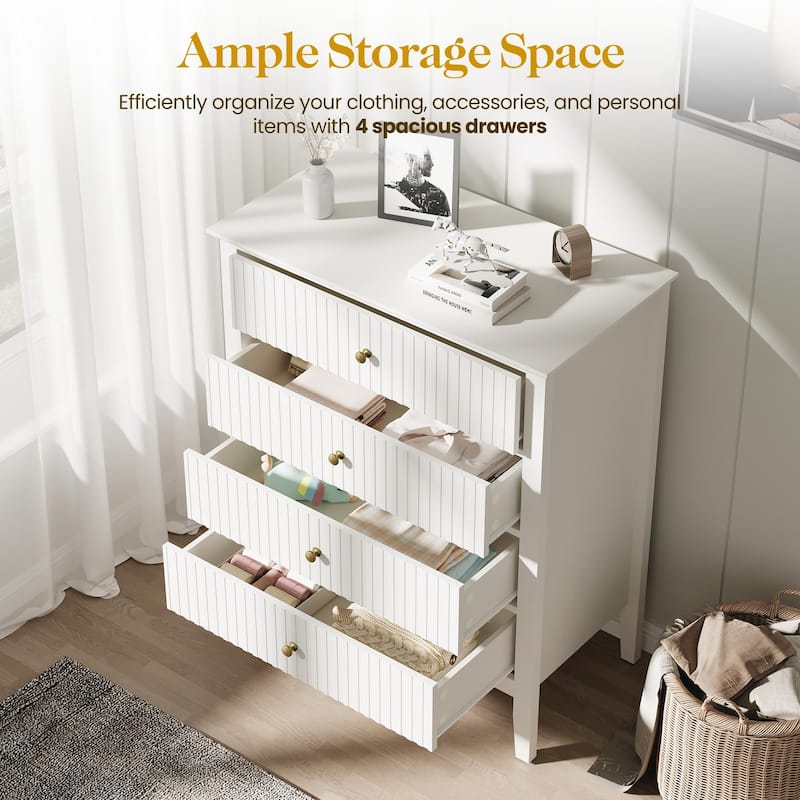 White Fluted 4 Drawer Dresser For Bedroom