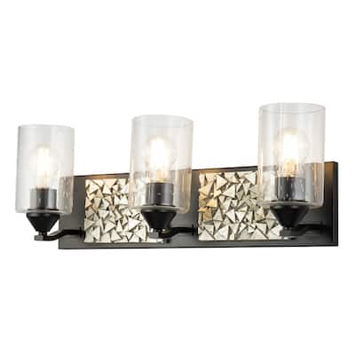 3 Light Matte Black/Silver Textured Vanity Light
