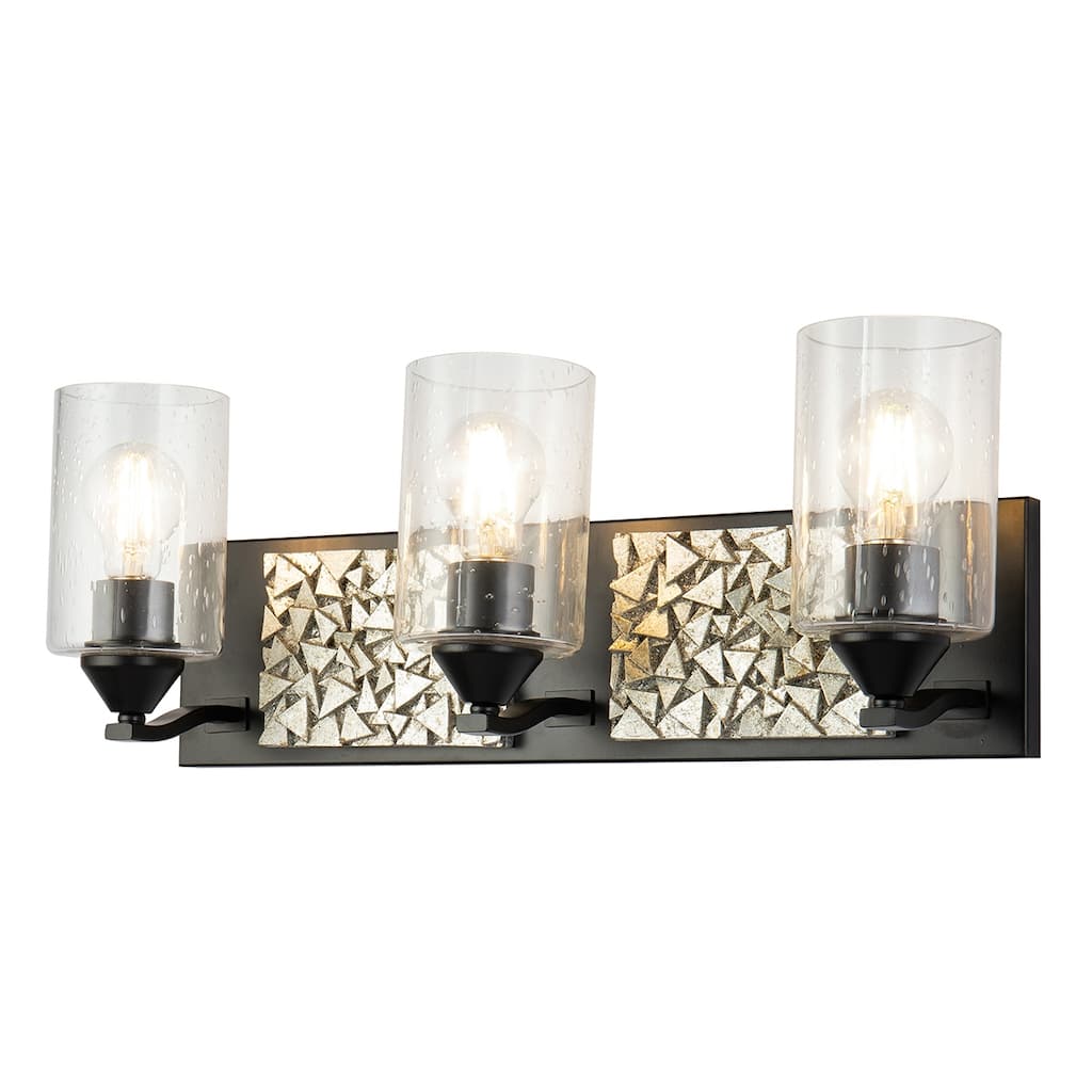 3 Light Matte Black/Silver Textured Vanity Light