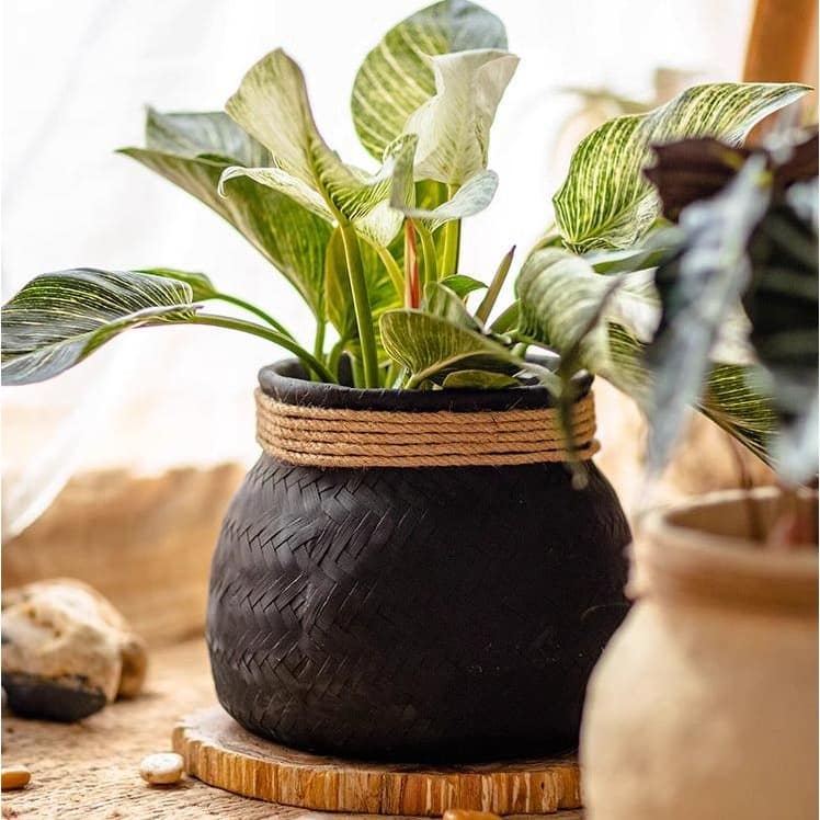 RusticReach Faux Bamboo Woven Cement Planter