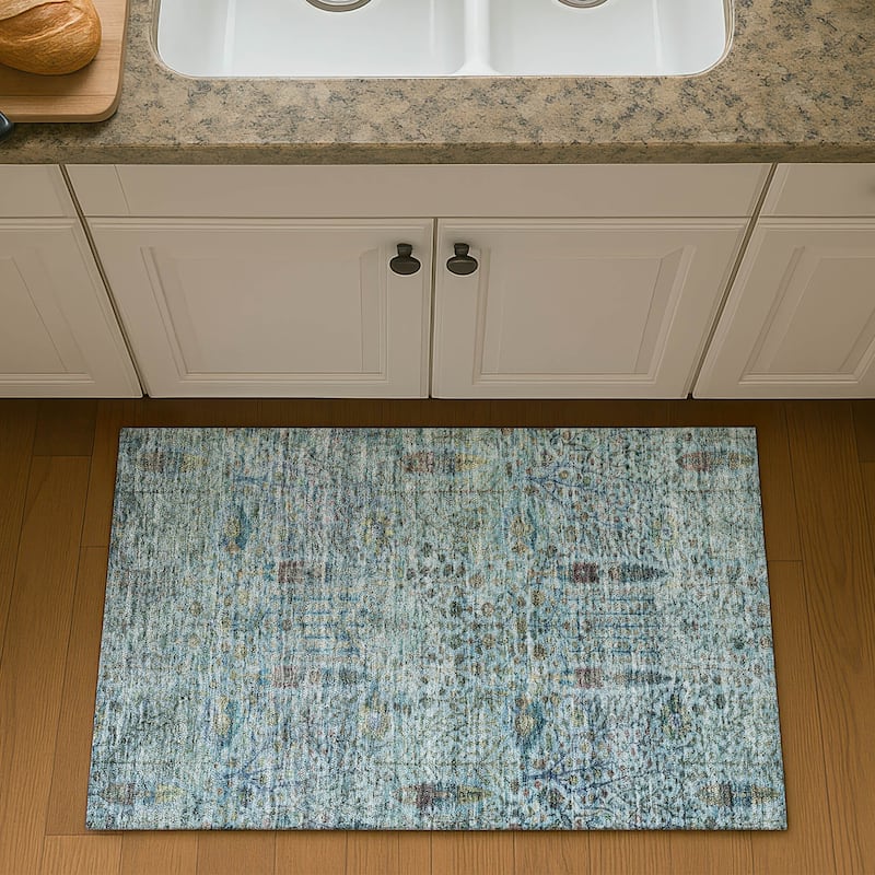 Premium Washable Super Soft Global Ravey Mayfield Rug - Teal - 1'8" x 2'6"