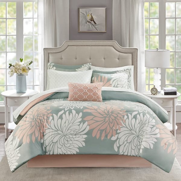 slide 2 of 21, Madison Park Essentials Caldwell Complete Comforter Set with Cotton Bed Sheets Blush/Grey - California King