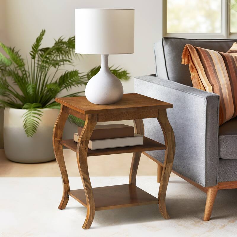 Charming Walnut Finish Accent Table with Open Shelves for Versatile Use