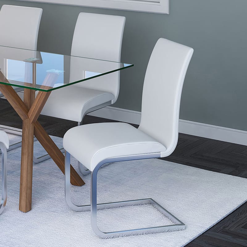 Contemporary Faux Leather and Metal Dining Chair, Set of 4 - Black and Chrome