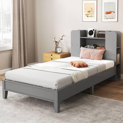 Gymax Twin Size Bed Frame Wooden Platform Bed Kids Bed Frame w/