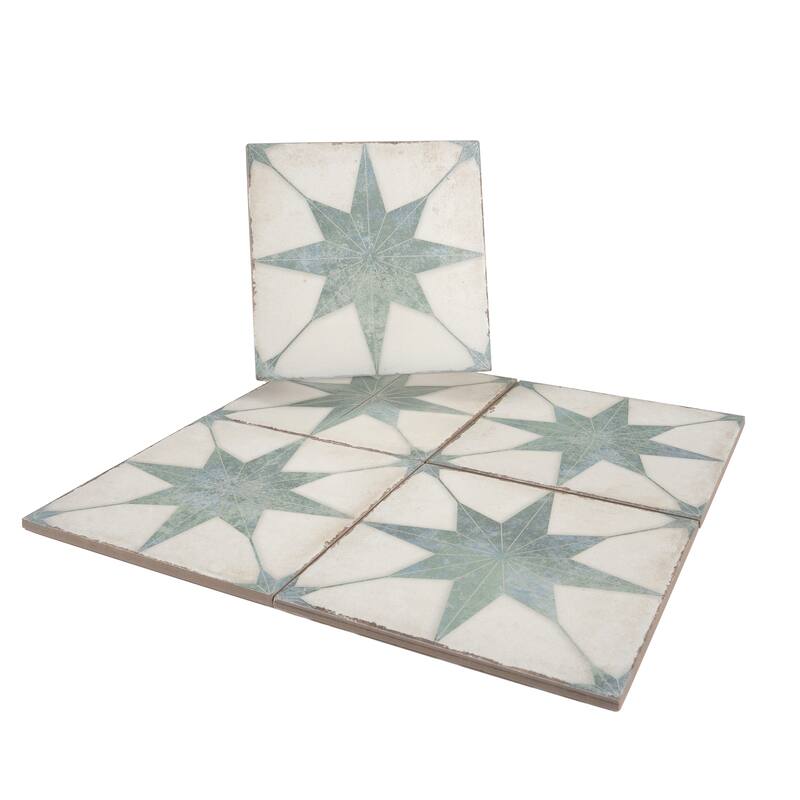 Faenza 8x8 White, Dusty Sage Green Porcelain Square Motif Wall and Floor Tile (6.46 sq ft/case) - 15 Pack