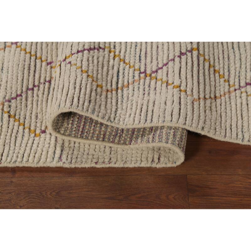 Trellis Moroccan Runner Rug Hand-Knotted Wool Carpet - 2'6"x 12'6"