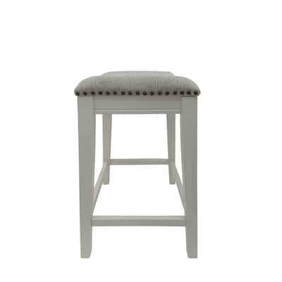 Upholstered Saddle Counter Stools - 25" - White and Beige - Set of 2