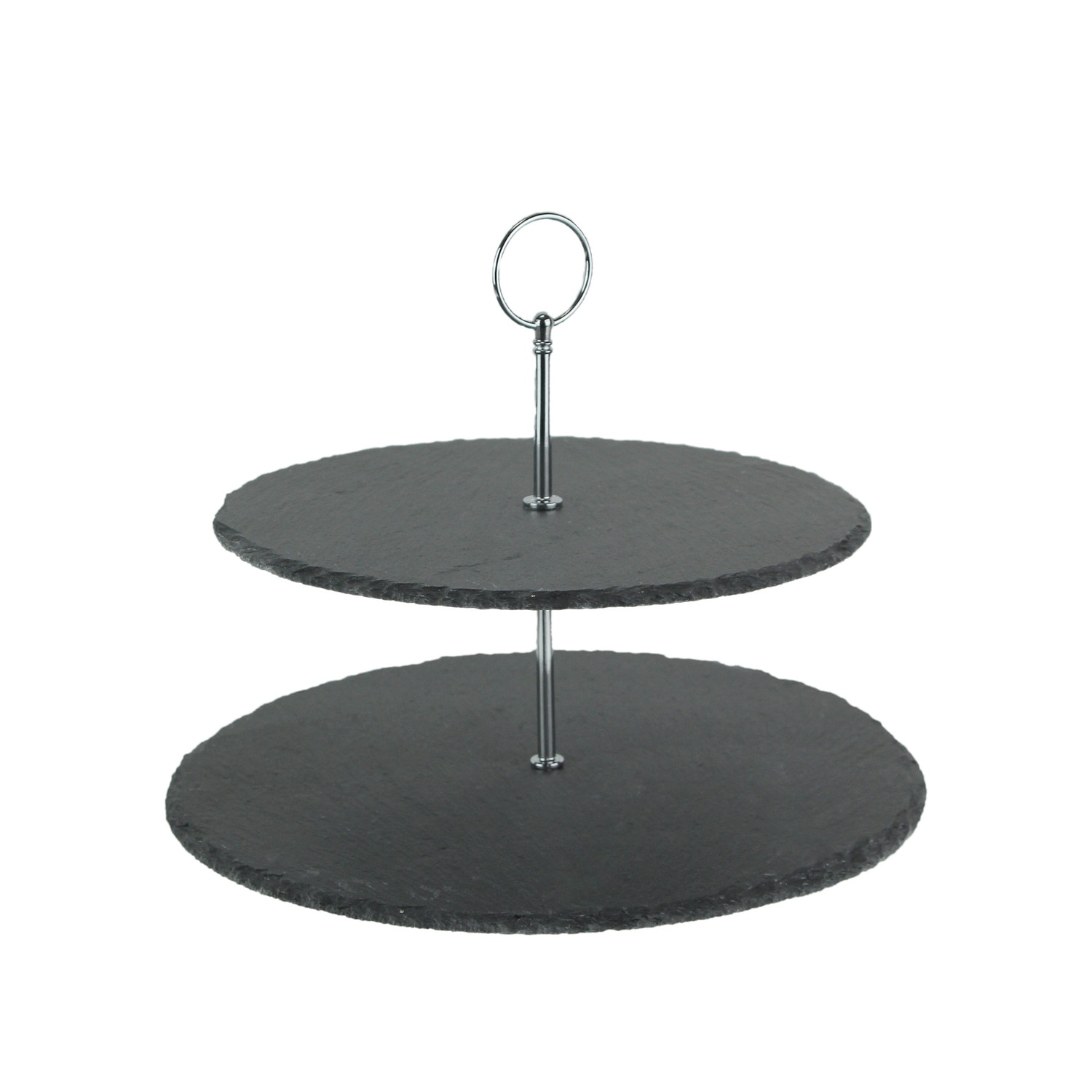 Two Tier Round Slate Stone And Chrome Metal Farmhouse Serving Tray - 9.25 X 11.75 X 11.75 inches