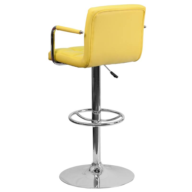 Quilted Vinyl Adjustable Height Barstool with Arms and Chrome Base - 20"W x 18"D x 36.75" - 45.25"H