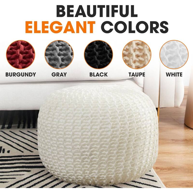 Cheer Collection Decorative 18-inch Chunky Hand-knit Pouf Ottoman