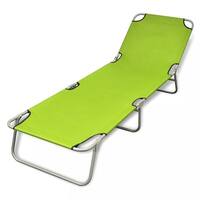 vidaXL Patio Green Folding Sun Lounger Bed Outdoor Portable Beach Camp Metal