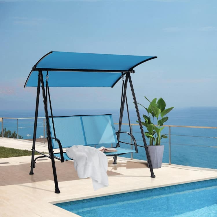2-Seat Outdoor Canopy Swing with Comfortable Fabric Seat and Heavy-duty Metal Frame - 58" x 45" x 70"