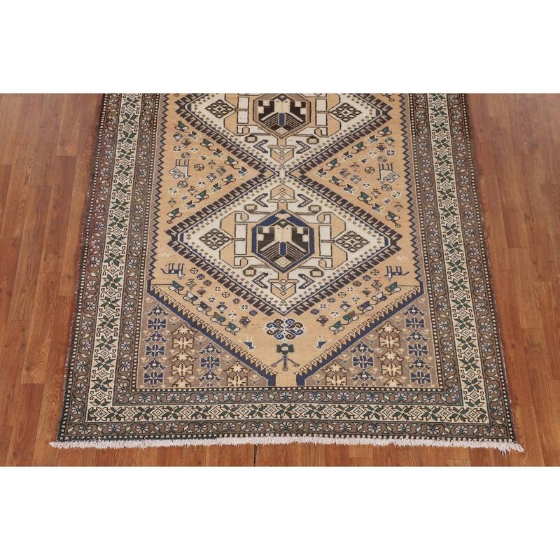 Tribal Geometric Bakhtiari Persian Vintage Rug Handmade Wool Carpet - 5'3" x 9'10"
