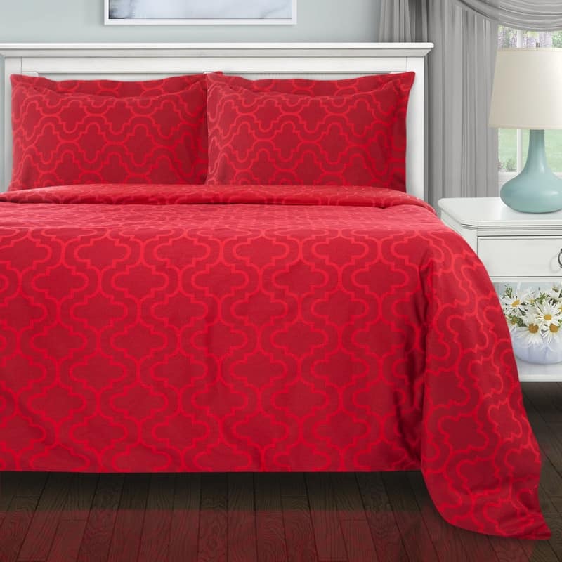 Superior Reversible Brushed Cotton Flannel Trellis Duvet Cover Set - King - Cal King - Burgundy