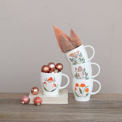 Stoneware Mugs with Mushroom Prints, Set of 4