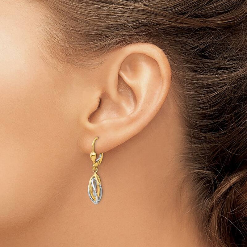 Curata 14k Two Tone Gold 32x7mm Polished Dangle Swirl Cone Leverback Earrings