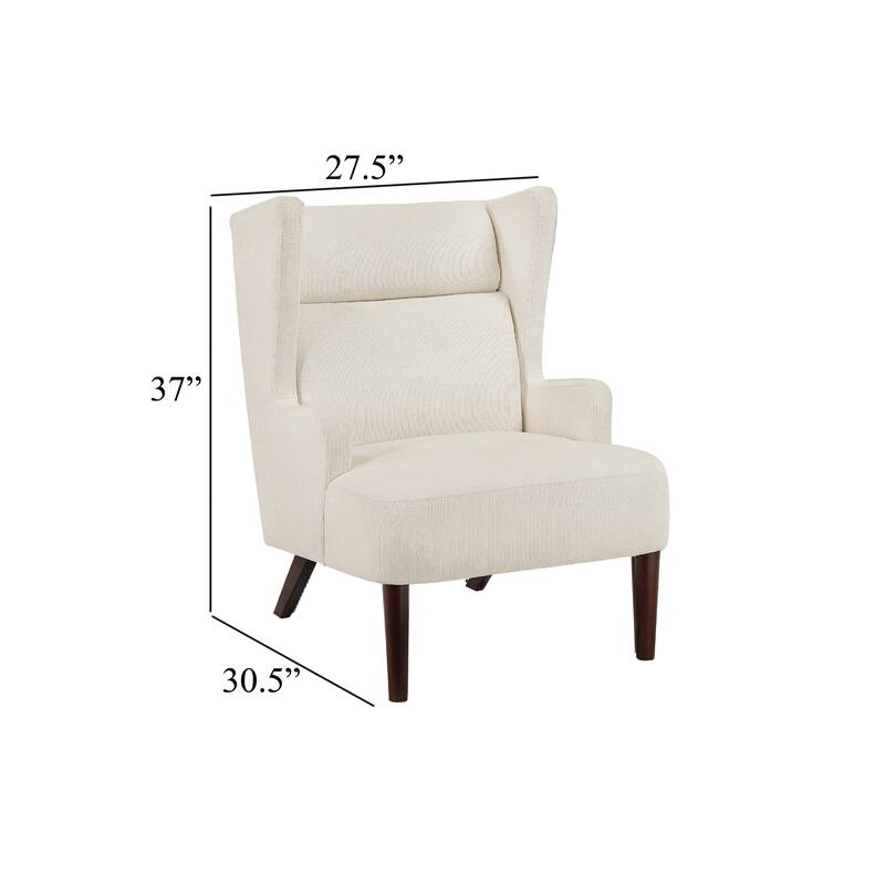 Joen Accent Chair, High Wing Backrest, Beige Chenille, Wood Legs