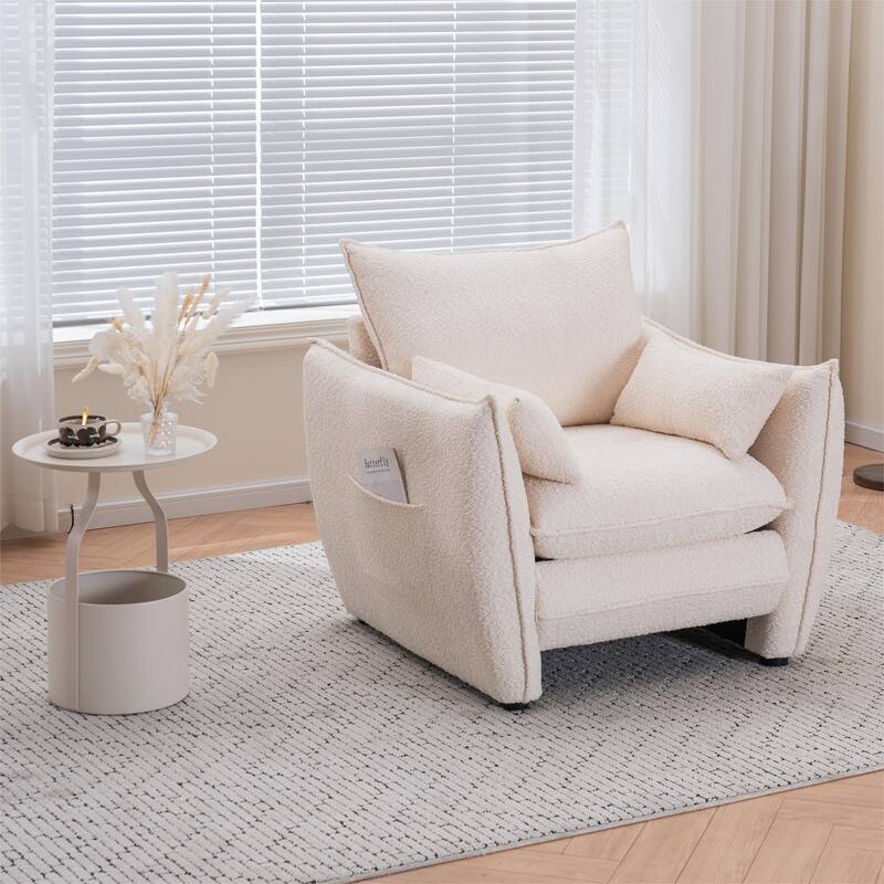 Sharp-Angle Single Sofa Chair with Side Pockets, Multifunctional Lounge Reading Chair, Ergonomic Upholstered Armchair
