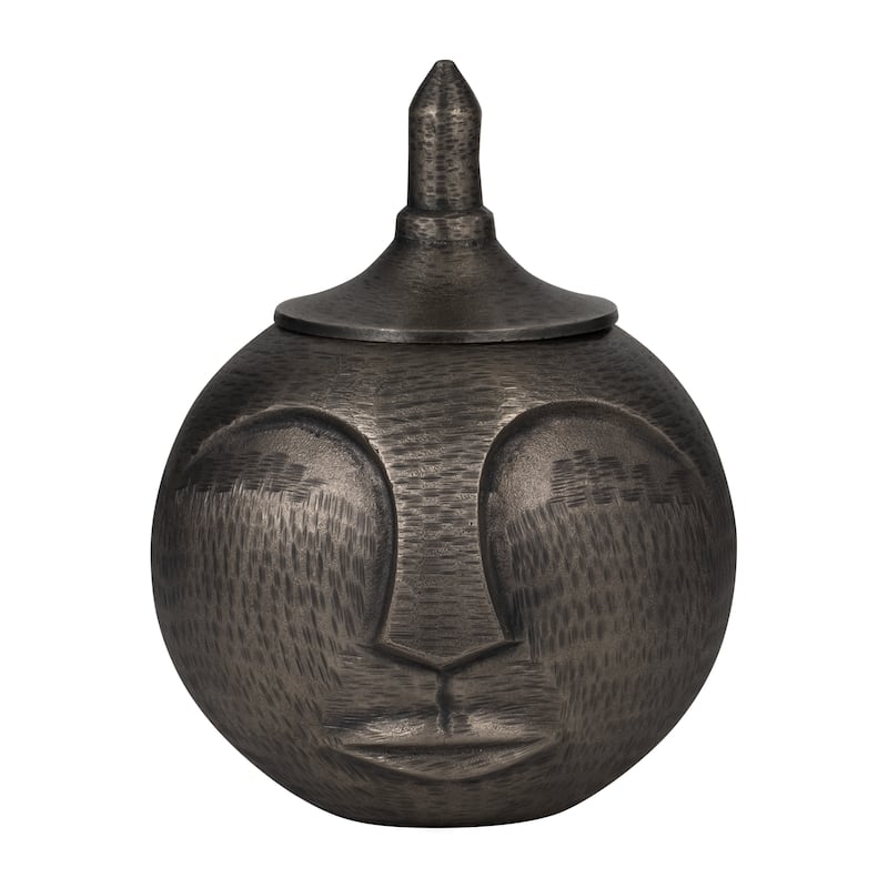 Sagebrook Home Metal Face Jar With Lid - 10" x 10" x 13"