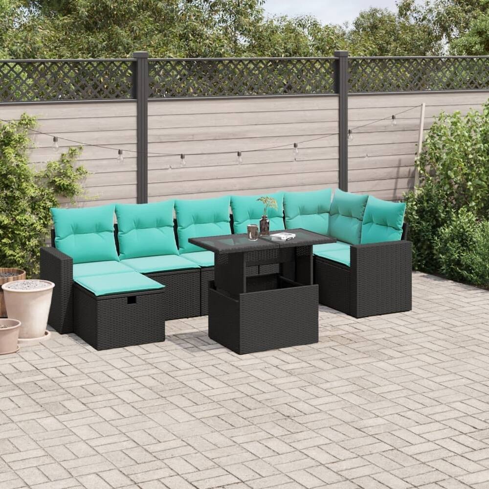 vidaXL Patio Sofa Set with Cushions and Table Outdoor Garden 8 Piece Poly Rattan - 24.4" x 24.4" x 27.2"