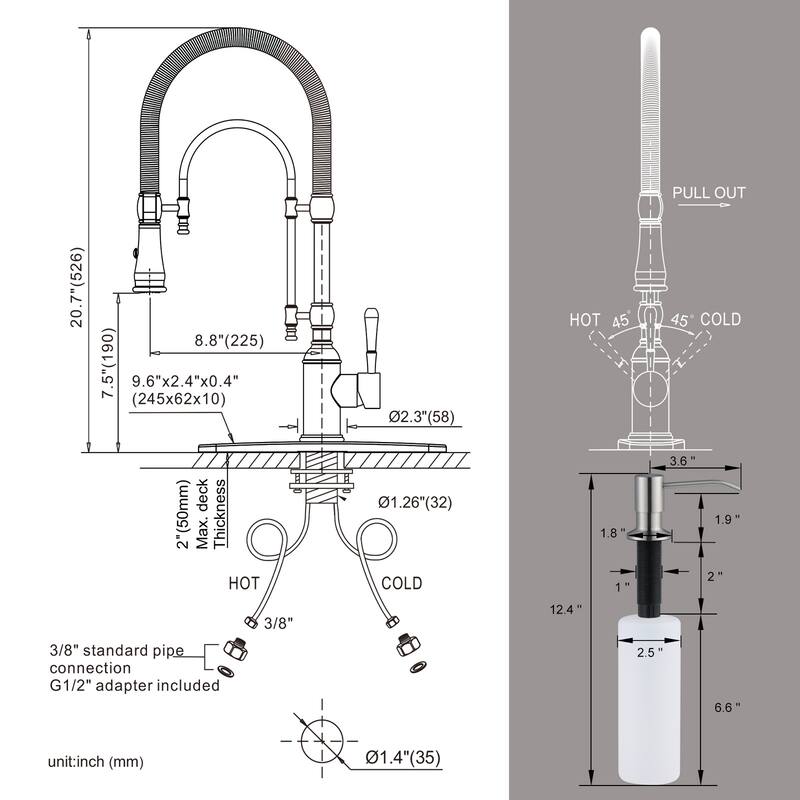 WOWOW Single Handle Gooseneck Pull Down Sprayer Kitchen Faucet