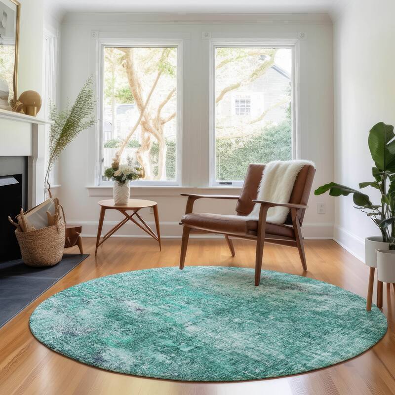 Premium Washable Super Soft Solid Ombre Mayfield Rug - Teal - 8' x 8' - Round