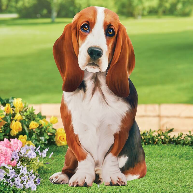 Realistic Basset Hound Outdoor Garden Stake - 12 x 28.25 x 0.25 - Brown - 12 x 28.25 x 0.25 - Iron