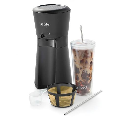 Mr. Coffee® Iced Coffee Maker with Reusable Tumbler, Stainless Steel Straws, and Goldtone Coffee Filter, Black