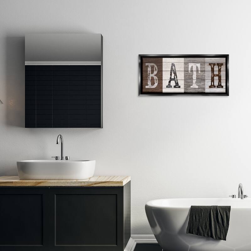 Stupell Rustic Bath Letters Framed Floater Canvas Wall Art Design By Susan Arnot